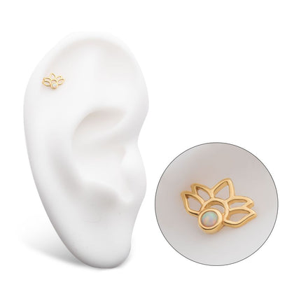 Invictus 14Kt Yellow Gold Threadless Bezel Set Round Opal Lotus Top