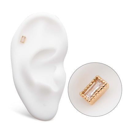 Invictus 14Kt Yellow Gold Threadless with Baguette CZ Rectangular Top