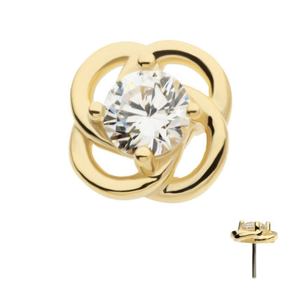 Invictus 14Kt Yellow Gold Threadless Prong Set Round CZ Gem Swirl Top