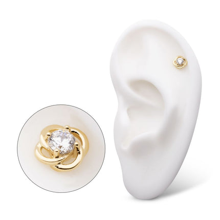Invictus 14Kt Yellow Gold Threadless Prong Set Round CZ Gem Swirl Top