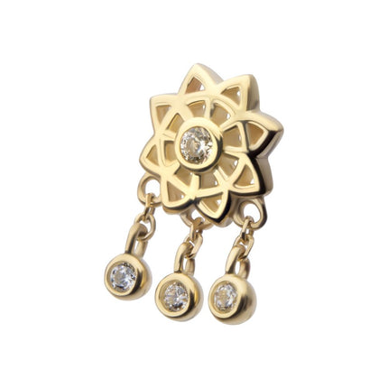 Invictus 14Kt Yellow Gold Threadless Mandala Flower Top with Triple Bezel Set Gem Dangle
