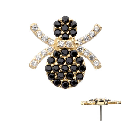 Invictus 14Kt Yellow Gold Threadless Pave Set Full Clear and Black Gem Spider Top