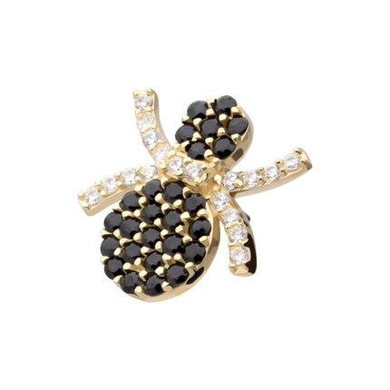 Invictus 14Kt Yellow Gold Threadless Pave Set Full Clear and Black Gem Spider Top