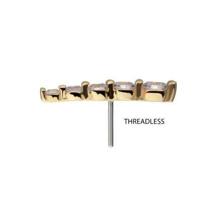 Invictus 14Kt Yellow Gold Threadless Graduated Prong Set Round Gem 5-Cluster Top
