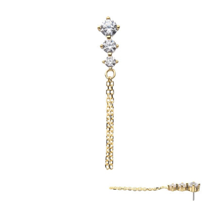Invictus 14Kt Yellow Gold Threadless 3-Graduated Round Gem with 2-Chain Dangle Top