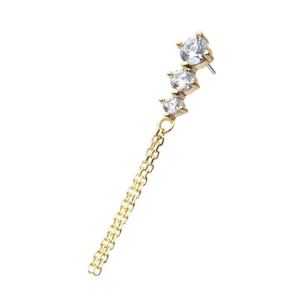 Invictus 14Kt Yellow Gold Threadless 3-Graduated Round Gem with 2-Chain Dangle Top