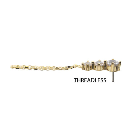 Invictus 14Kt Yellow Gold Threadless 3-Graduated Round Gem with 2-Chain Dangle Top