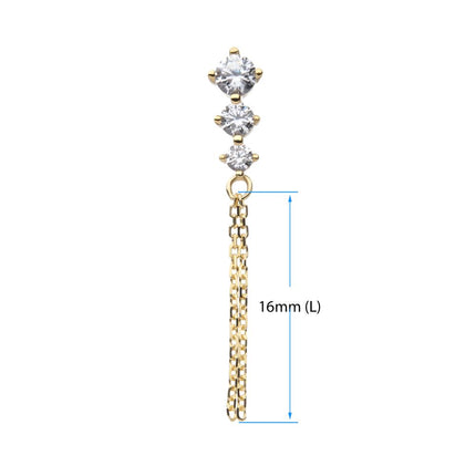Invictus 14Kt Yellow Gold Threadless 3-Graduated Round Gem with 2-Chain Dangle Top