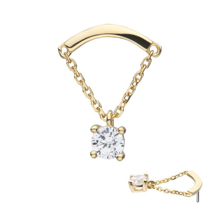 Invictus 14Kt Yellow Gold Threadless Curved Bar Top with 4-Prong Gem Dangle