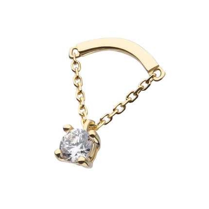Invictus 14Kt Yellow Gold Threadless Curved Bar Top with 4-Prong Gem Dangle