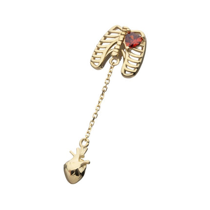 Invictus 14Kt Yellow Gold Threadless Heart Gem Rib Cage Top with Anatomical Heart Dangle