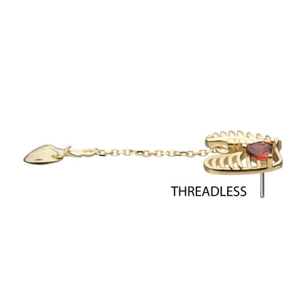 Invictus 14Kt Yellow Gold Threadless Heart Gem Rib Cage Top with Anatomical Heart Dangle