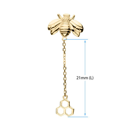 Invictus 14kt Yellow Gold Threadless Honeycomb Top with Bee Chain Dangle