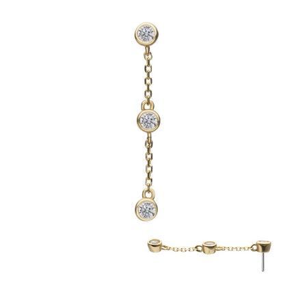 Invictus 14Kt Yellow Gold Threadless Triple Bezel Set Round Gem Dangle Top