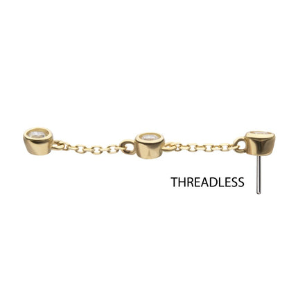 Invictus 14Kt Yellow Gold Threadless Triple Bezel Set Round Gem Dangle Top