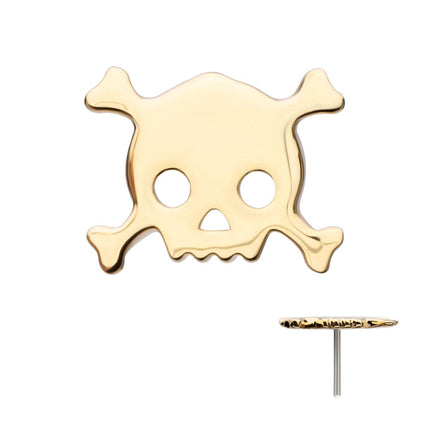 Invictus 14Kt Yellow Gold Threadless Polished Finish Skulls and Crossbones Top