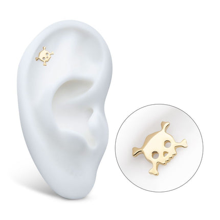 Invictus 14Kt Yellow Gold Threadless Polished Finish Skulls and Crossbones Top