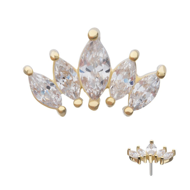 Invictus 14Kt Yellow Gold Threadless Prong Set Marquise Gem Cluster Fan Shape Top