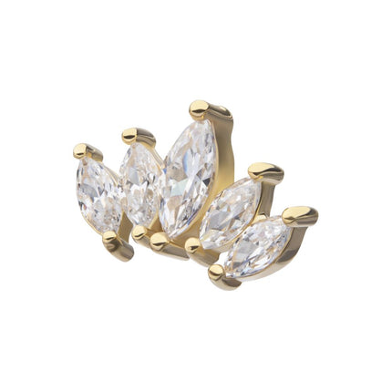 Invictus 14Kt Yellow Gold Threadless Prong Set Marquise Gem Cluster Fan Shape Top