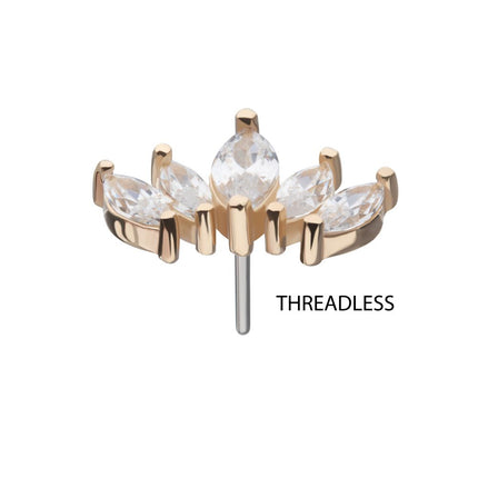 Invictus 14Kt Yellow Gold Threadless Prong Set Marquise Gem Cluster Fan Shape Top