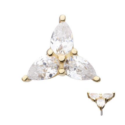 Invictus 14Kt Yellow Gold Threadless Prong Set Teardrop Gem Trinity Top