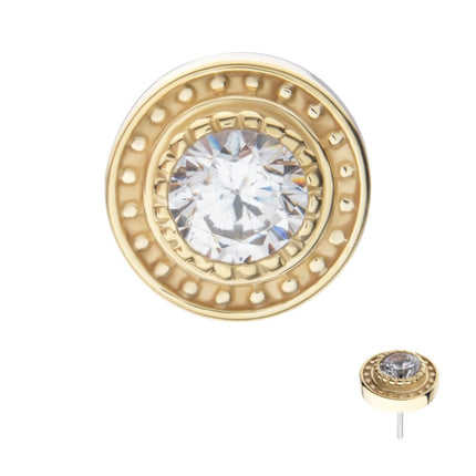 Invictus 14Kt Yellow Gold Threadless Beaded Edge Bezel Set Gem Top