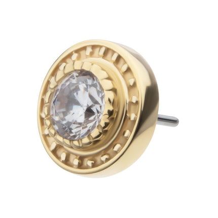 Invictus 14Kt Yellow Gold Threadless Beaded Edge Bezel Set Gem Top