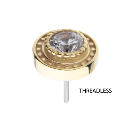 Invictus 14Kt Yellow Gold Threadless Beaded Edge Bezel Set Gem Top