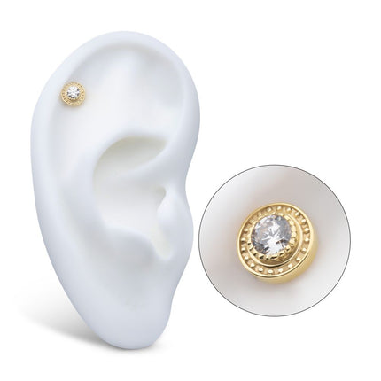 Invictus 14Kt Yellow Gold Threadless Beaded Edge Bezel Set Gem Top