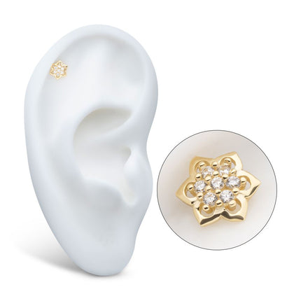 Invictus 14Kt Yellow Gold Threadless Pave Set 7-Gem Mandala Flower Top