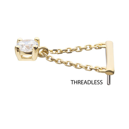Invictus 14Kt Yellow Gold Threadless Bar Top with 4-Prong Gem Dangle