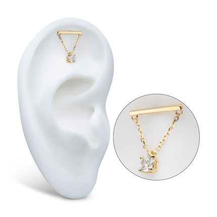 Invictus 14Kt Yellow Gold Threadless Bar Top with 4-Prong Gem Dangle
