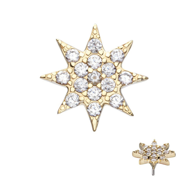 Invictus 14Kt Yellow Gold Threadless Pave Set Gem Octagram Star Top