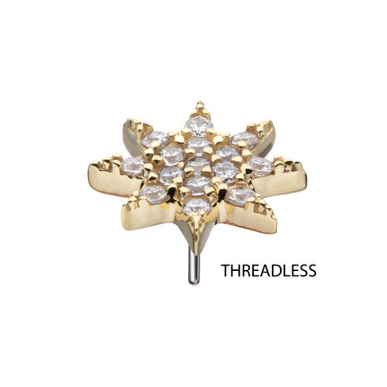 Invictus 14Kt Yellow Gold Threadless Pave Set Gem Octagram Star Top