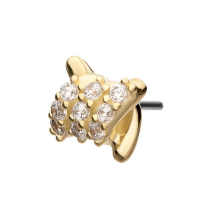 Invictus 14Kt Yellow Gold Threadless Pave Set Gem Barbed Wire Knot Top