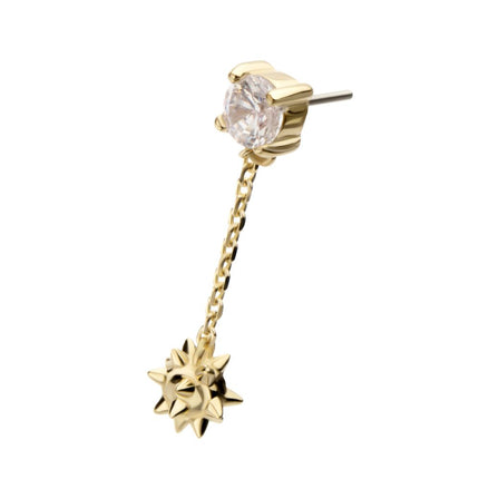 Invictus 14Kt Gold Threadless Prong Set Gem Top with Mace Ball Dangle