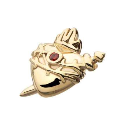 Invictus 14Kt Yellow Gold Threadless Sacred Heart with Dagger Garnet Bezel Gem Top