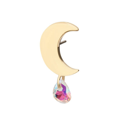 Invictus 14Kt Yellow Gold Threadless Crescent Moon Top with Invisible Set Pear Gem Dangle