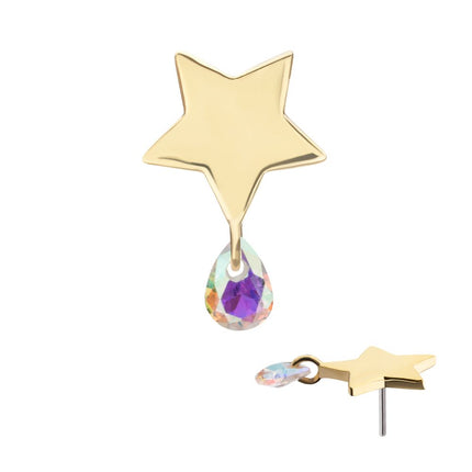 Invictus 14Kt Yellow Gold Threadless Star Top with Invisible Set Pear Gem Dangle
