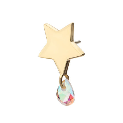 Invictus 14Kt Yellow Gold Threadless Star Top with Invisible Set Pear Gem Dangle
