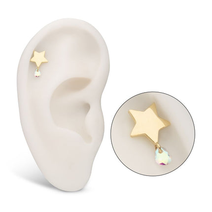 Invictus 14Kt Yellow Gold Threadless Star Top with Invisible Set Pear Gem Dangle