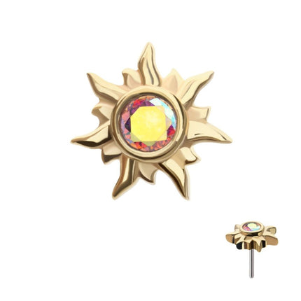 Invictus 14Kt Yellow Gold Threadless Round Bezel Set Gem Sunburst Top