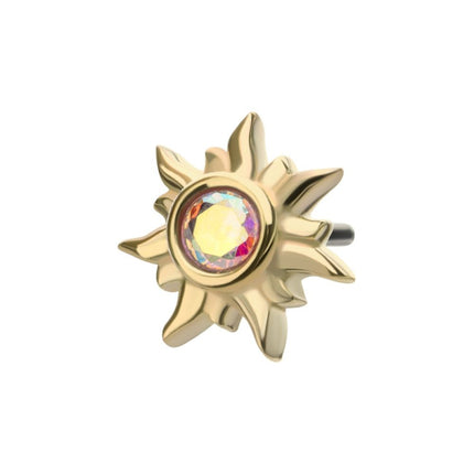 Invictus 14Kt Yellow Gold Threadless Round Bezel Set Gem Sunburst Top