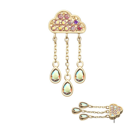 Invictus 14Kt Yellow Gold Threadless Pave Round Gem Cloud Top with Bezel Pear Trio Dangle