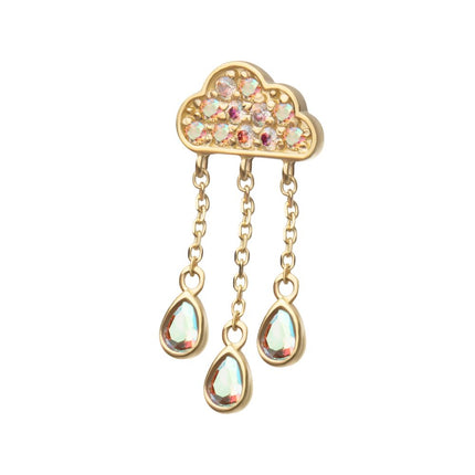 Invictus 14Kt Yellow Gold Threadless Pave Round Gem Cloud Top with Bezel Pear Trio Dangle