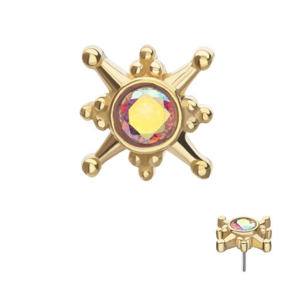 Invictus 14Kt Yellow Gold Threadless Bezel Set Gem North Star Top