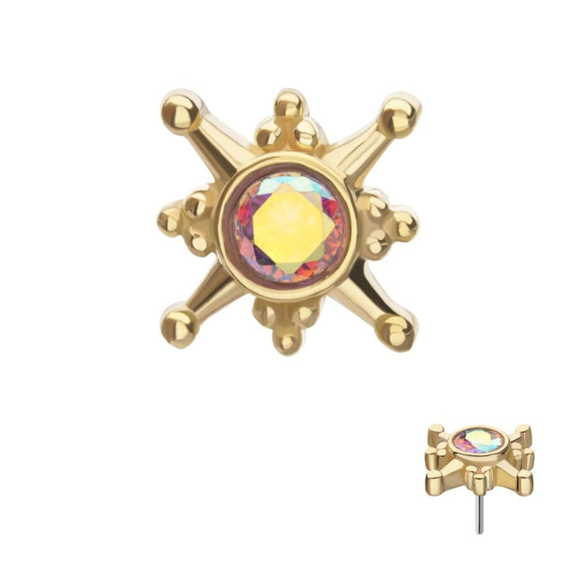 Invictus 14Kt Yellow Gold Threadless Bezel Set Gem North Star Top