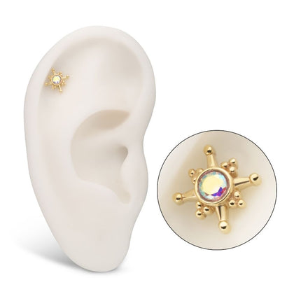 Invictus 14Kt Yellow Gold Threadless Bezel Set Gem North Star Top