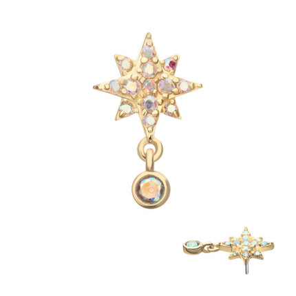 Invictus 14Kt Yellow Gold Threadless Pave Set Gem North Star Top with Bezel Round Dangle