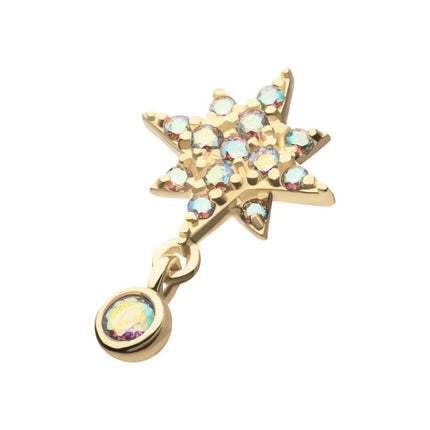 Invictus 14Kt Yellow Gold Threadless Pave Set Gem North Star Top with Bezel Round Dangle